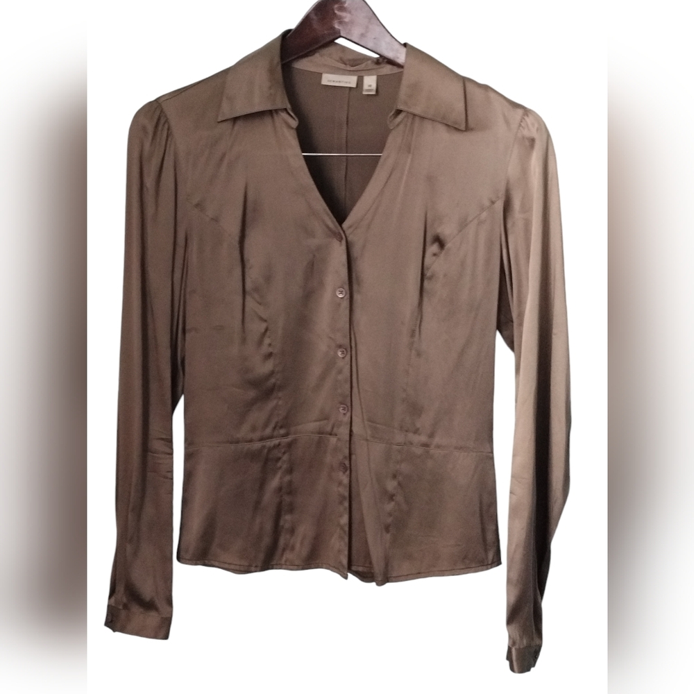Semantiks Nordstroms taupe silk blouse pleated Women's size xs vintage 90s